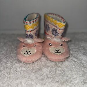 Totes Kids Pink Llama Heart Fuzzy Boot Slippers Size 13-1